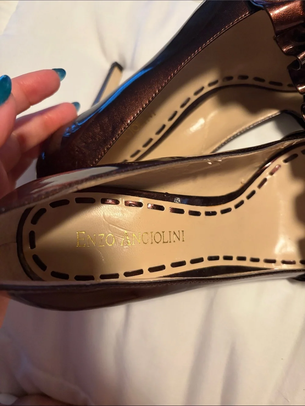 Enzo Angiolini Peep-Toe Bow Stiletto Heels in Metallic Brown - 6